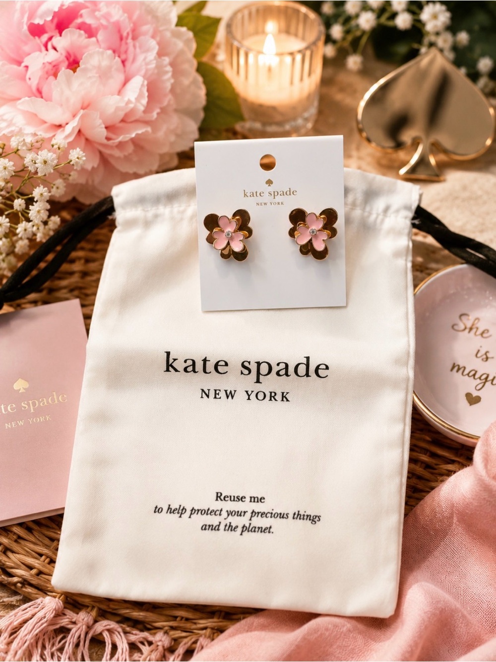 kate spade pink and gold flower stud earrings